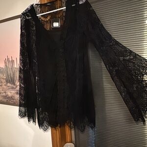 Black BKE Lace Bell Sleeve Top Small NWT